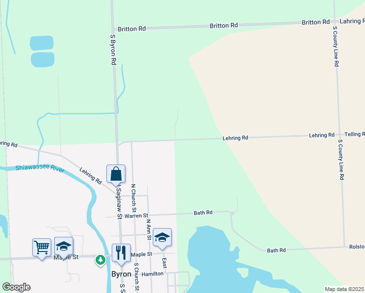 map of restaurants, bars, coffee shops, grocery stores, and more near 11358 Lehring Road in Byron