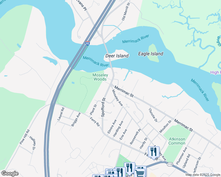 map of restaurants, bars, coffee shops, grocery stores, and more near 19 Spofford Street in Newburyport