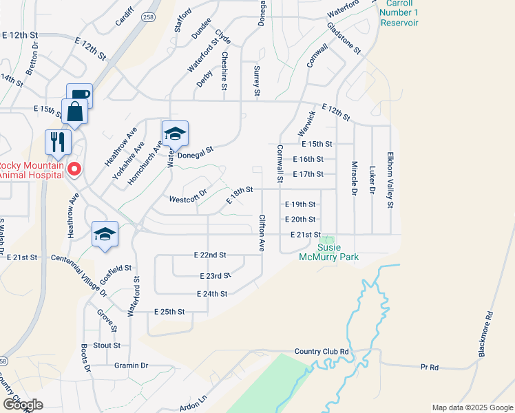 map of restaurants, bars, coffee shops, grocery stores, and more near 1910 Clifton Avenue in Casper