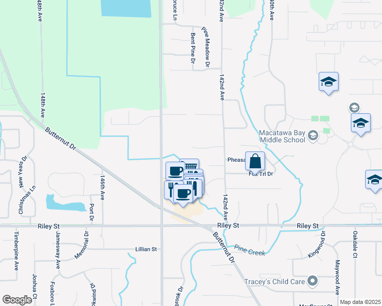 map of restaurants, bars, coffee shops, grocery stores, and more near 14314 Sunview Drive in Holland