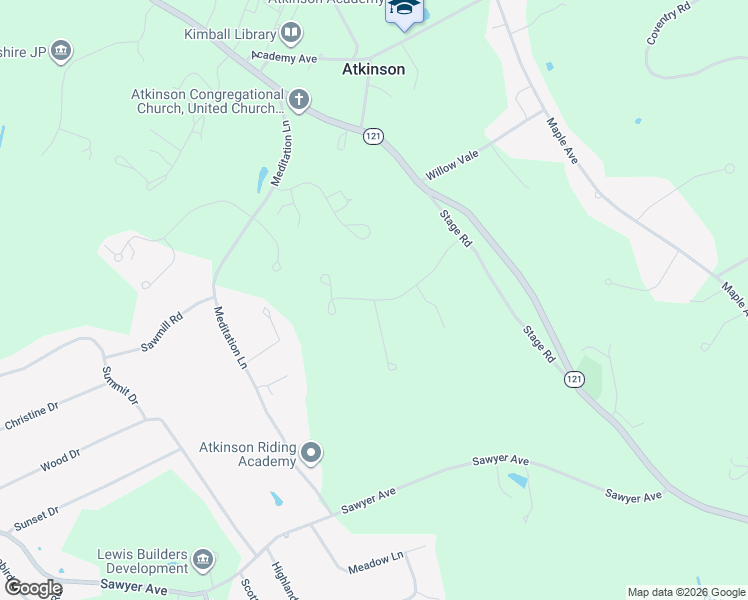 map of restaurants, bars, coffee shops, grocery stores, and more near 10 Rocking Chair Lane in Atkinson