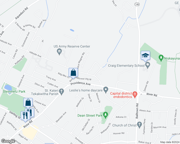 map of restaurants, bars, coffee shops, grocery stores, and more near 107 Connor Court in Schenectady County