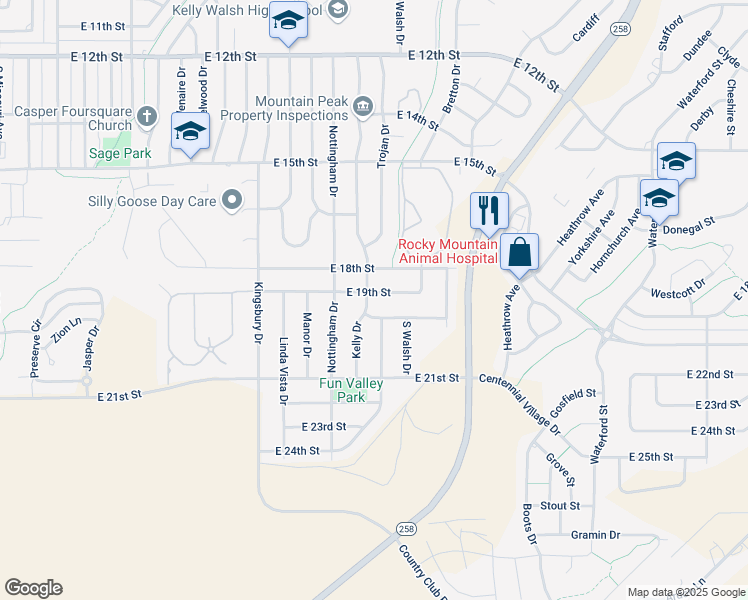 map of restaurants, bars, coffee shops, grocery stores, and more near 3700-3798 East 20th Street in Casper