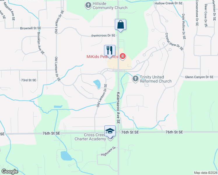 map of restaurants, bars, coffee shops, grocery stores, and more near 7436 Old Lantern Drive Southeast in Caledonia