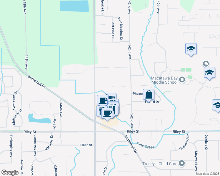 map of restaurants, bars, coffee shops, grocery stores, and more near 14314 Sunview Drive in Holland