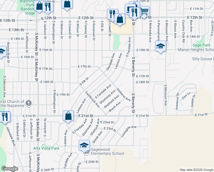 map of restaurants, bars, coffee shops, grocery stores, and more near 1835 South Fairdale Avenue in Casper