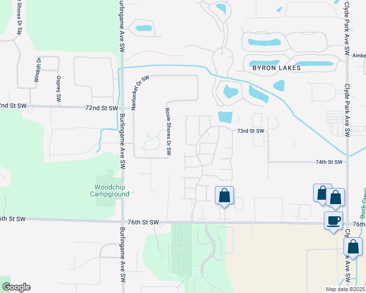 map of restaurants, bars, coffee shops, grocery stores, and more near 7387 Rock Canyon Drive Southwest in Byron Center