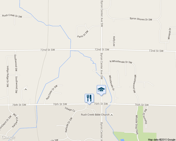 map of restaurants, bars, coffee shops, grocery stores, and more near 7401 Byron Center Avenue Southwest in Byron Center