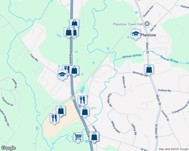 map of restaurants, bars, coffee shops, grocery stores, and more near 37 Westville Road in Plaistow