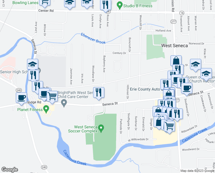 map of restaurants, bars, coffee shops, grocery stores, and more near 8 Avon Drive in Buffalo