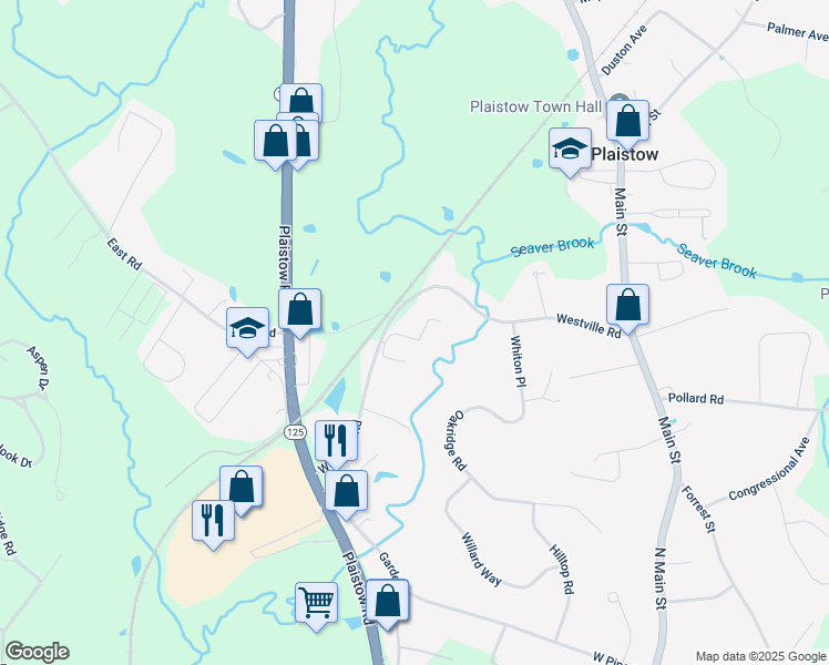 map of restaurants, bars, coffee shops, grocery stores, and more near 48 Westville Road in Plaistow