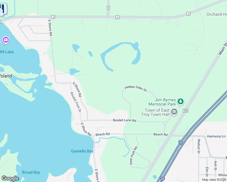 map of restaurants, bars, coffee shops, grocery stores, and more near W1248 Hidden Oaks Drive in East Troy