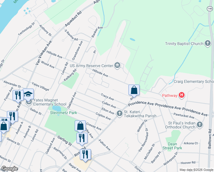 map of restaurants, bars, coffee shops, grocery stores, and more near 1272 Michael Avenue in Schenectady County