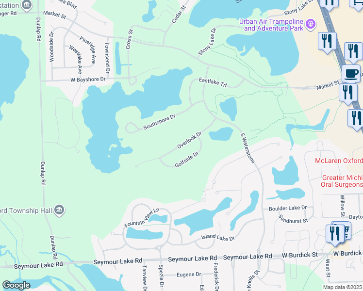 map of restaurants, bars, coffee shops, grocery stores, and more near 507 Overlook Drive in Oakland County