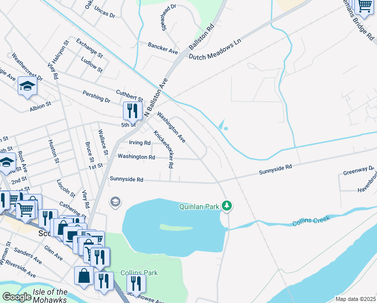 map of restaurants, bars, coffee shops, grocery stores, and more near 112 Washington Road in Scotia