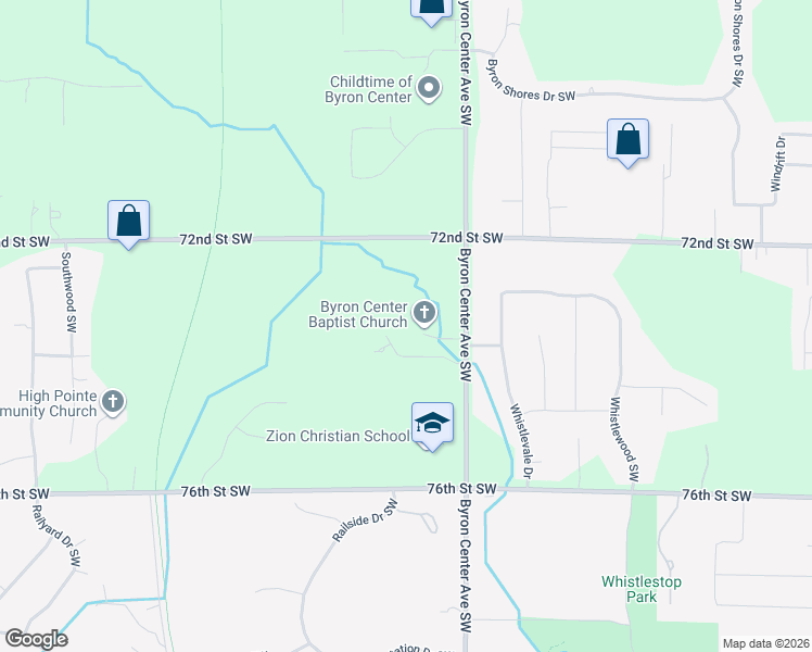 map of restaurants, bars, coffee shops, grocery stores, and more near 7401 Byron Center Avenue Southwest in Byron Center
