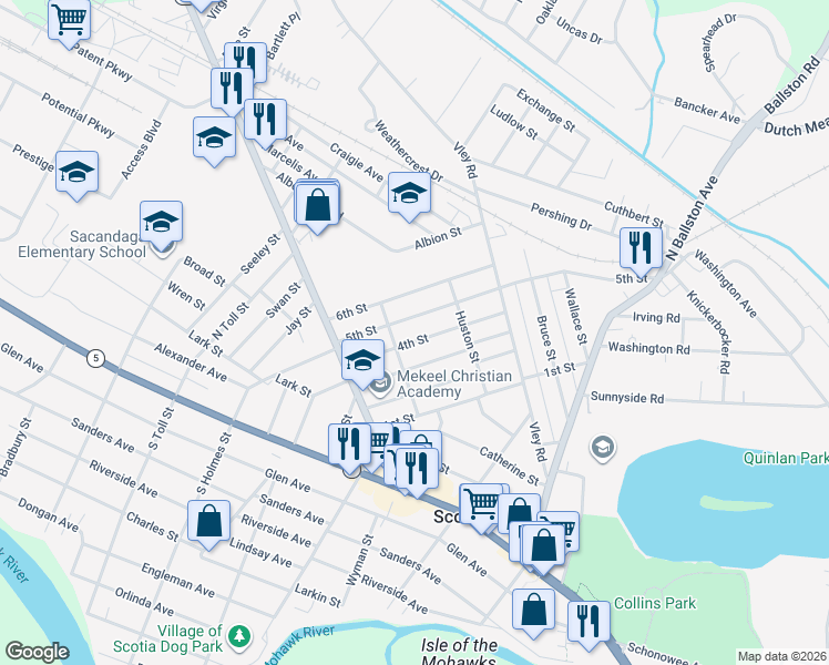 map of restaurants, bars, coffee shops, grocery stores, and more near 208 Root Avenue in Scotia