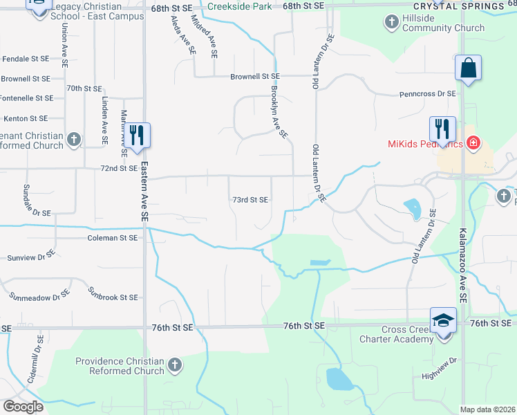 map of restaurants, bars, coffee shops, grocery stores, and more near 7359 Forsythia Avenue Southeast in Grand Rapids