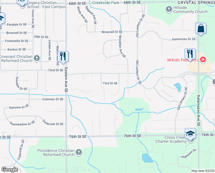 map of restaurants, bars, coffee shops, grocery stores, and more near 7359 Forsythia Avenue Southeast in Grand Rapids