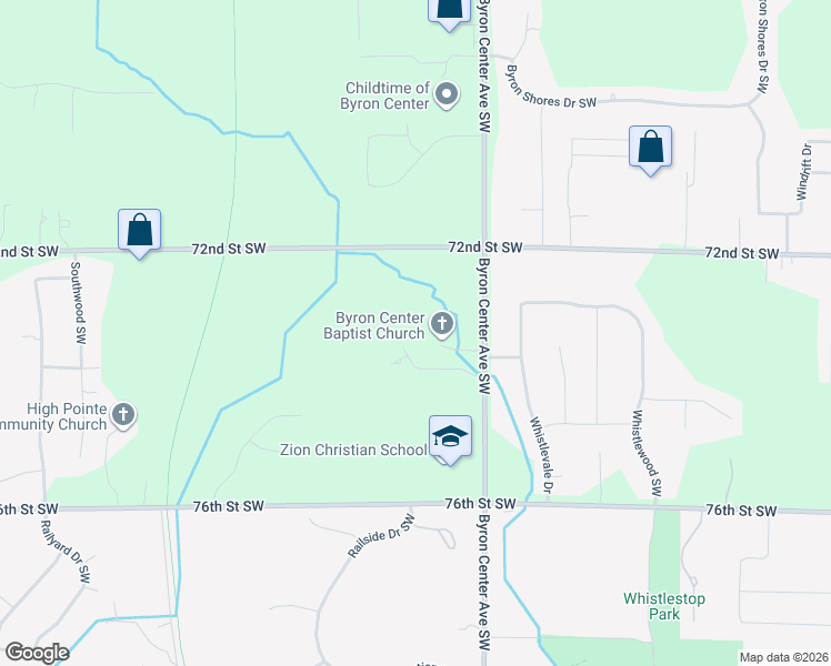 map of restaurants, bars, coffee shops, grocery stores, and more near 7353 Byron Center Avenue Southwest in Byron Center