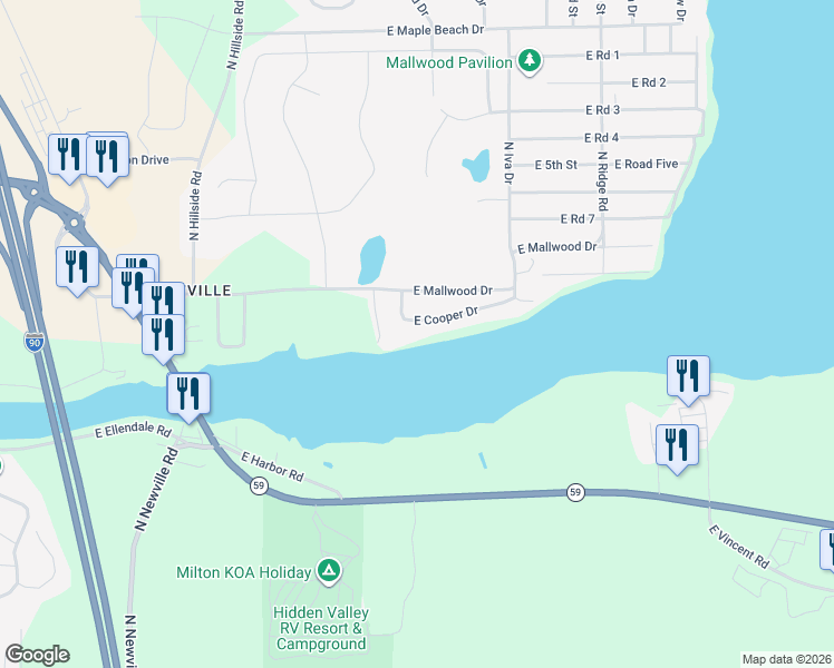 map of restaurants, bars, coffee shops, grocery stores, and more near 1110 East Cooper Drive in Edgerton