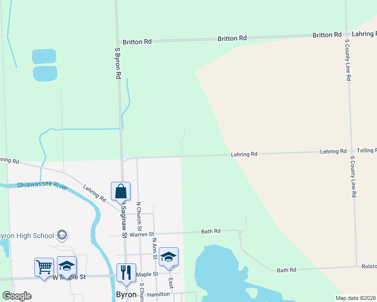 map of restaurants, bars, coffee shops, grocery stores, and more near 11239-11965 Lehring Road in Byron