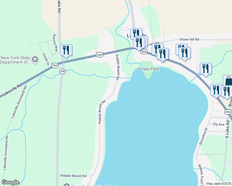 map of restaurants, bars, coffee shops, grocery stores, and more near 3521 Pebble Beach Road in Lakeville