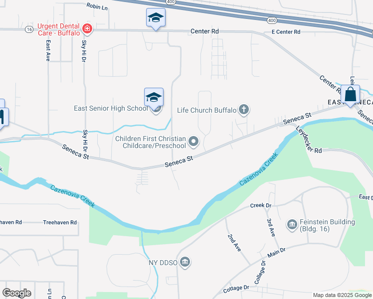 map of restaurants, bars, coffee shops, grocery stores, and more near 4808 Seneca Street in Buffalo