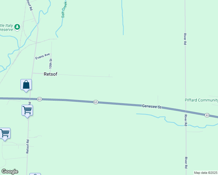 map of restaurants, bars, coffee shops, grocery stores, and more near 2920 Retsof Avenue in Piffard