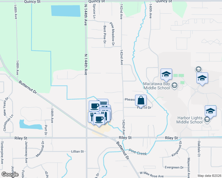 map of restaurants, bars, coffee shops, grocery stores, and more near 14262 Boer Run in Holland