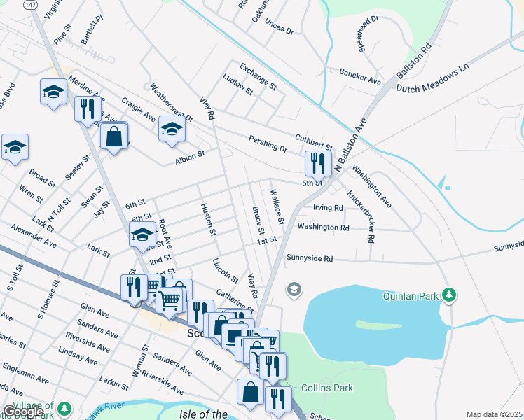 map of restaurants, bars, coffee shops, grocery stores, and more near 31 Wallace Street in Scotia