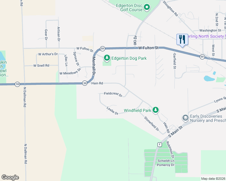map of restaurants, bars, coffee shops, grocery stores, and more near 1231 Hain Road in Edgerton