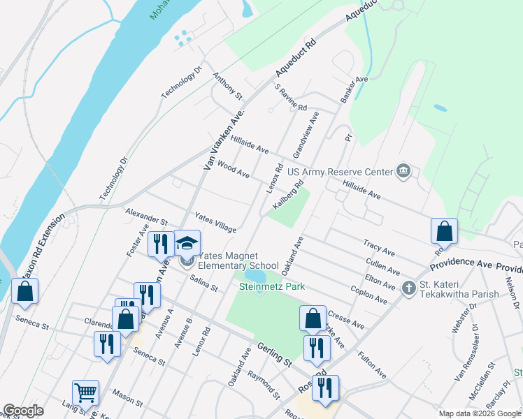 map of restaurants, bars, coffee shops, grocery stores, and more near 2316 Lenox Road in Schenectady