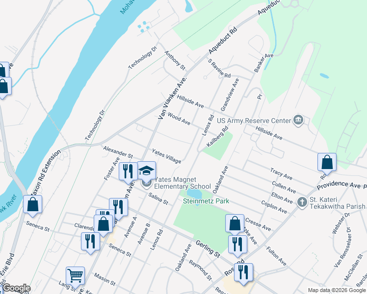 map of restaurants, bars, coffee shops, grocery stores, and more near 2450 Van Vranken Avenue in Schenectady