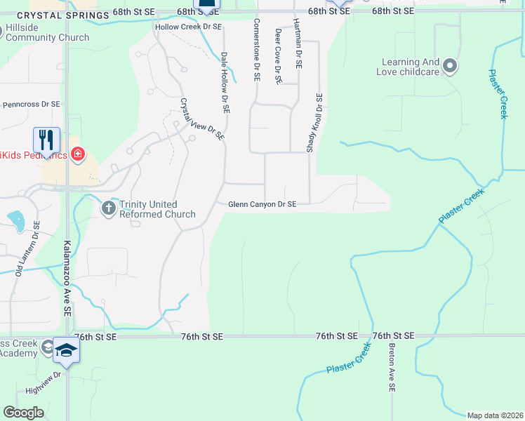 map of restaurants, bars, coffee shops, grocery stores, and more near 7228 Crystal Stone Drive Southeast in Caledonia