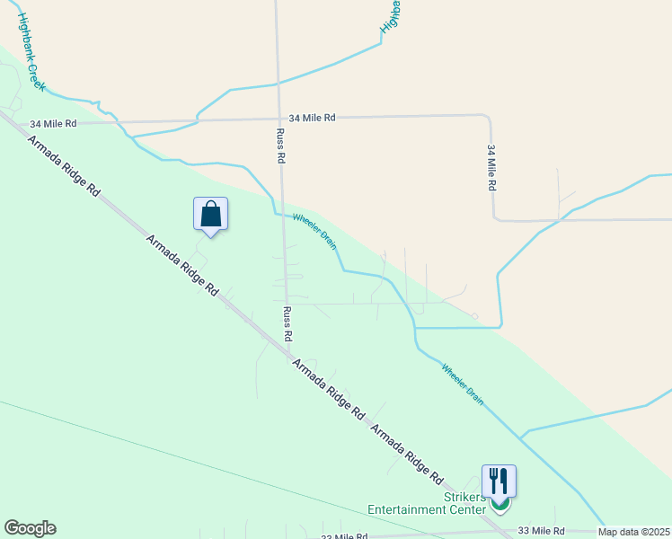 map of restaurants, bars, coffee shops, grocery stores, and more near 72340 Russ Road in Richmond
