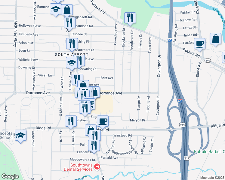 map of restaurants, bars, coffee shops, grocery stores, and more near 119 Turner Avenue in Buffalo