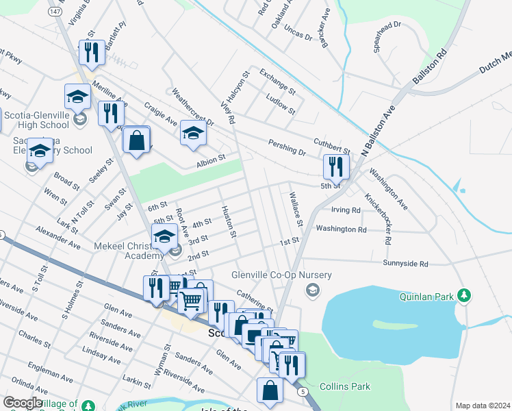 map of restaurants, bars, coffee shops, grocery stores, and more near 136 Vley Road in Scotia
