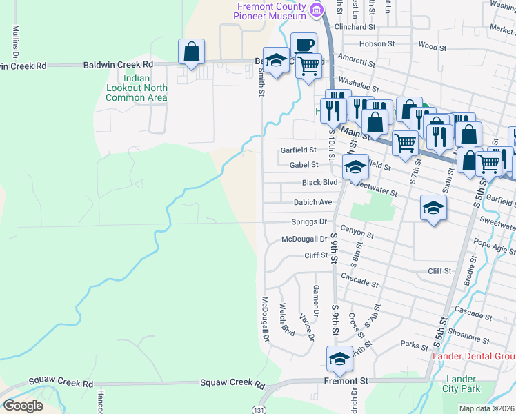 map of restaurants, bars, coffee shops, grocery stores, and more near 415 Smith St in Lander