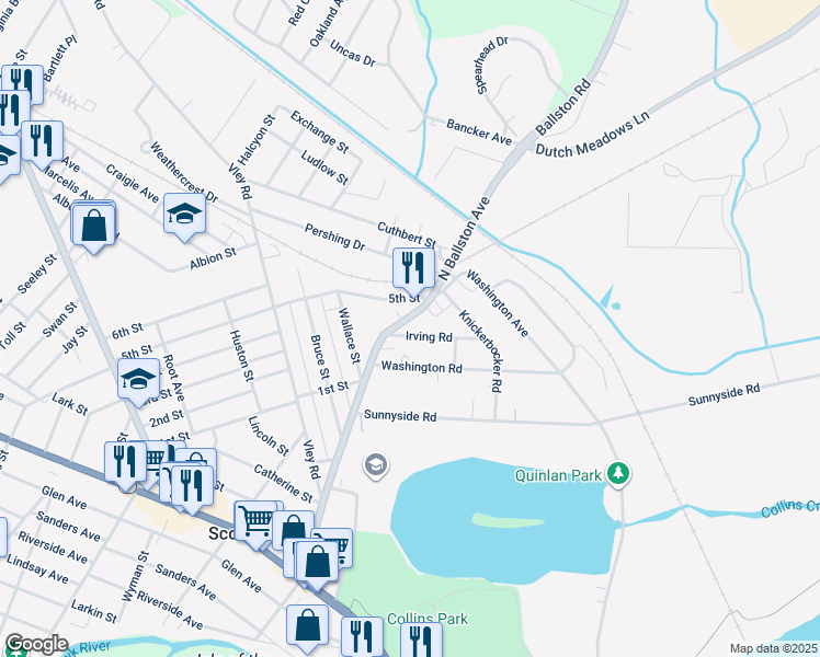 map of restaurants, bars, coffee shops, grocery stores, and more near 5 Irving Road in Scotia