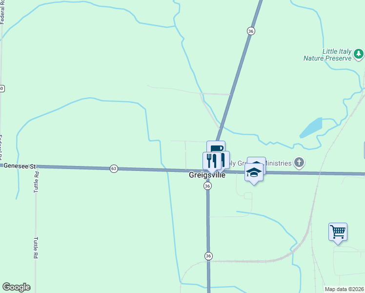 map of restaurants, bars, coffee shops, grocery stores, and more near 2500 Virginia Avenue in Piffard