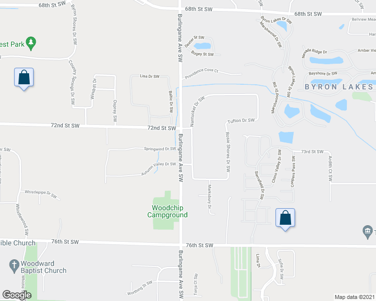 map of restaurants, bars, coffee shops, grocery stores, and more near 7251 Nantucket Drive Southwest in Byron Center