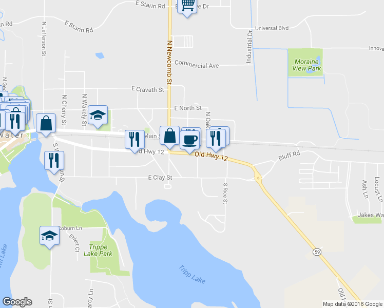 map of restaurants, bars, coffee shops, grocery stores, and more near 757 East Milwaukee Street in Whitewater