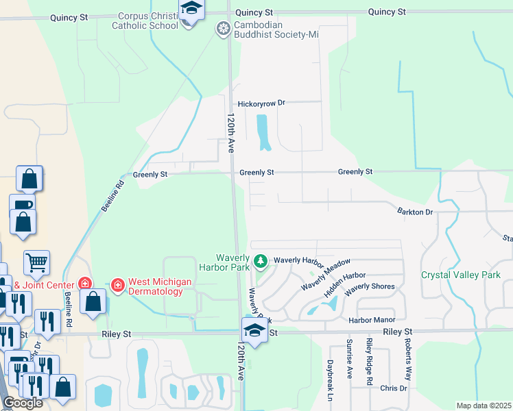 map of restaurants, bars, coffee shops, grocery stores, and more near 11966 Burning Bush Court in Holland