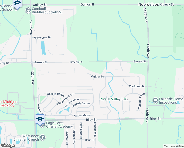 map of restaurants, bars, coffee shops, grocery stores, and more near 11587 Barkton Drive in Holland