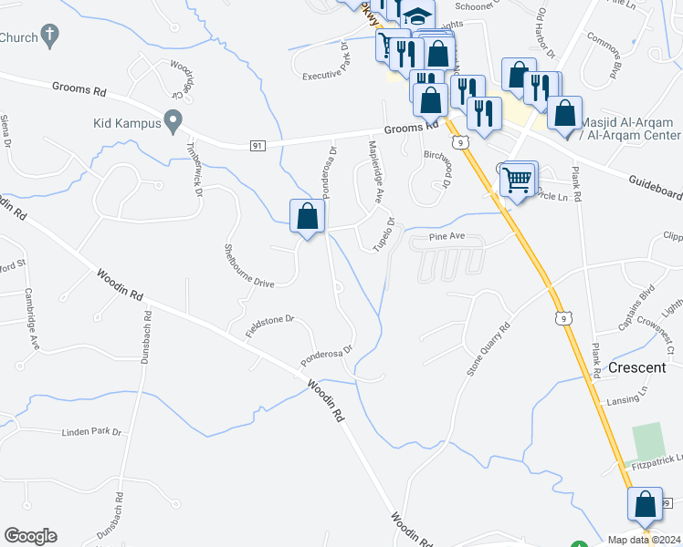 map of restaurants, bars, coffee shops, grocery stores, and more near 28 Ponderosa Drive in Saratoga County
