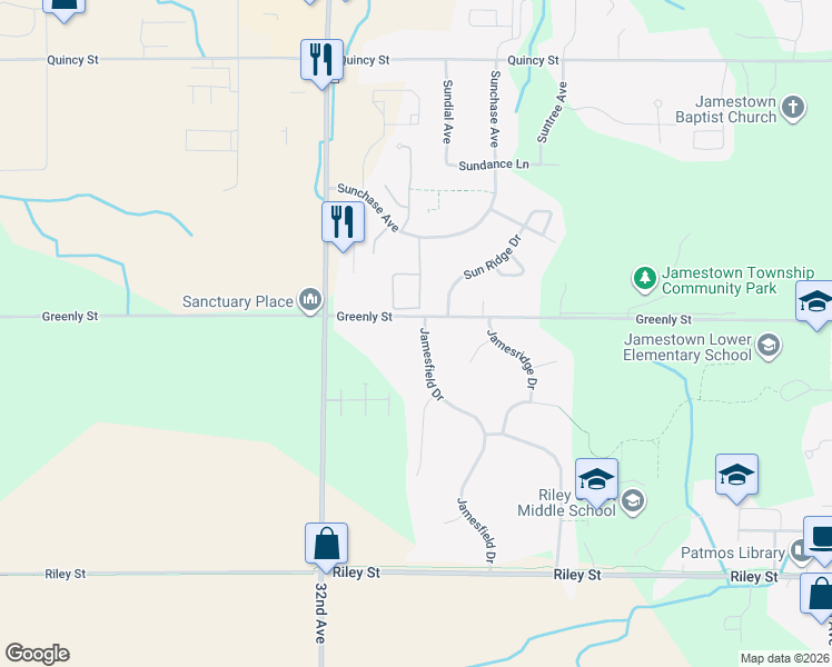 map of restaurants, bars, coffee shops, grocery stores, and more near 3569 Jamesfield Drive in Hudsonville