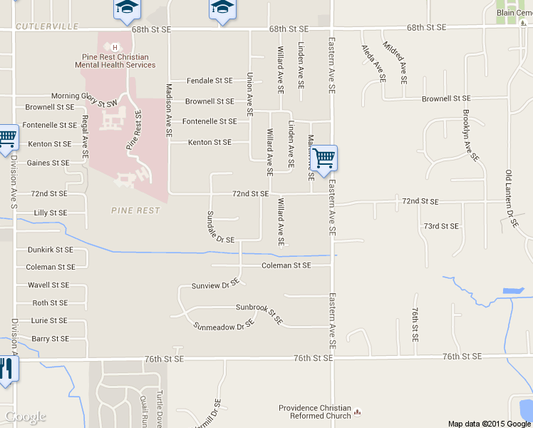 map of restaurants, bars, coffee shops, grocery stores, and more near 7278 Jewelbrooke Drive Southeast in Grand Rapids