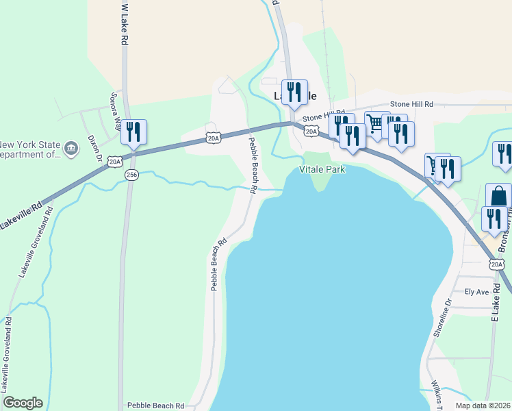 map of restaurants, bars, coffee shops, grocery stores, and more near 3521 Pebble Beach Road in Lakeville