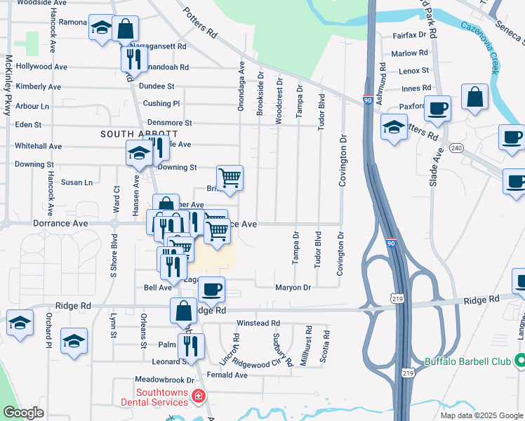 map of restaurants, bars, coffee shops, grocery stores, and more near in Erie County